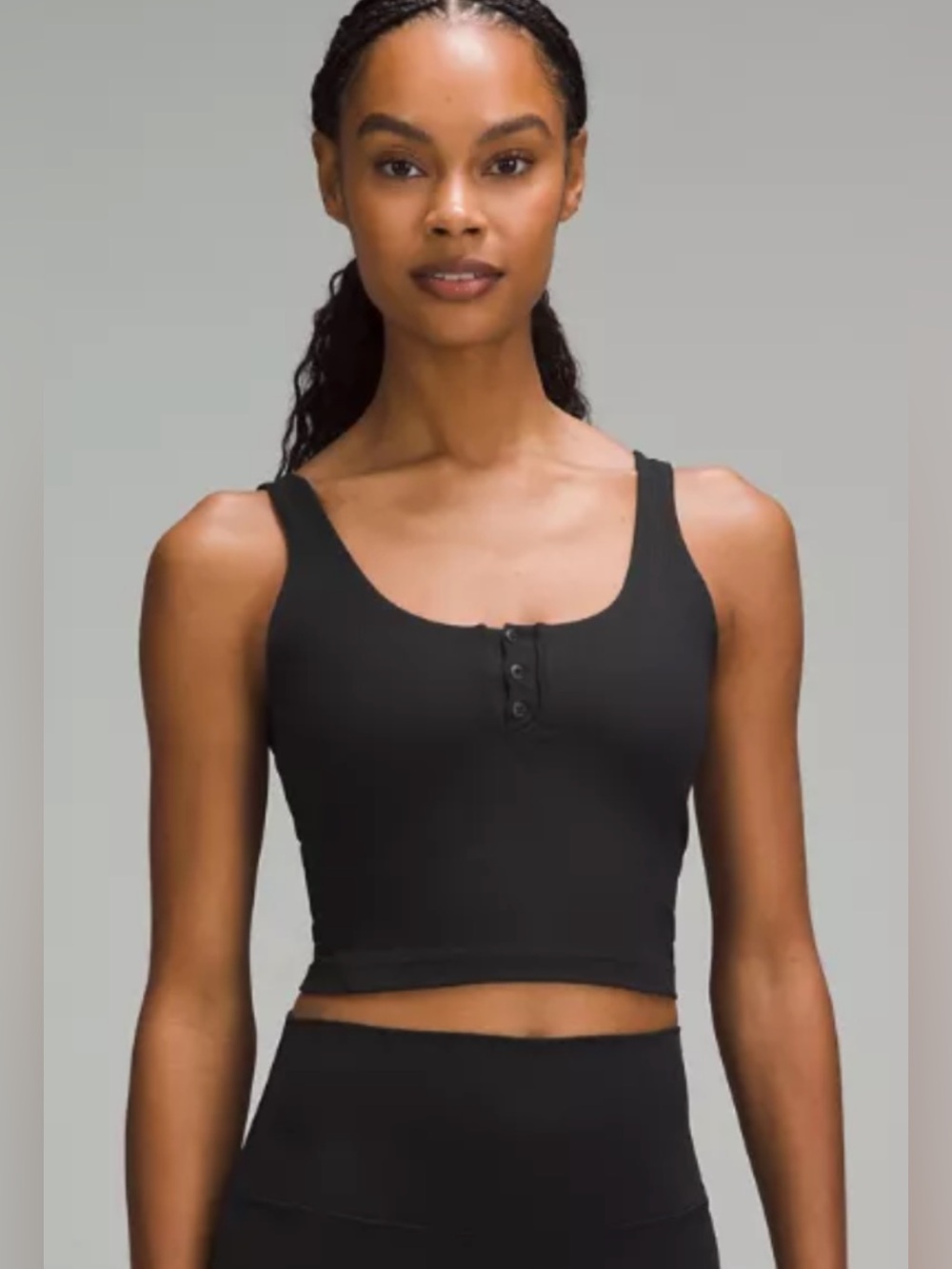 Lululemon Align Black Ribbed Button-Front Crop Tank size 2 - Picture 2 of 7